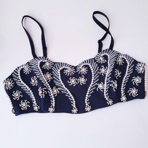 Express Black Rhinestone And Beaded Crop Top